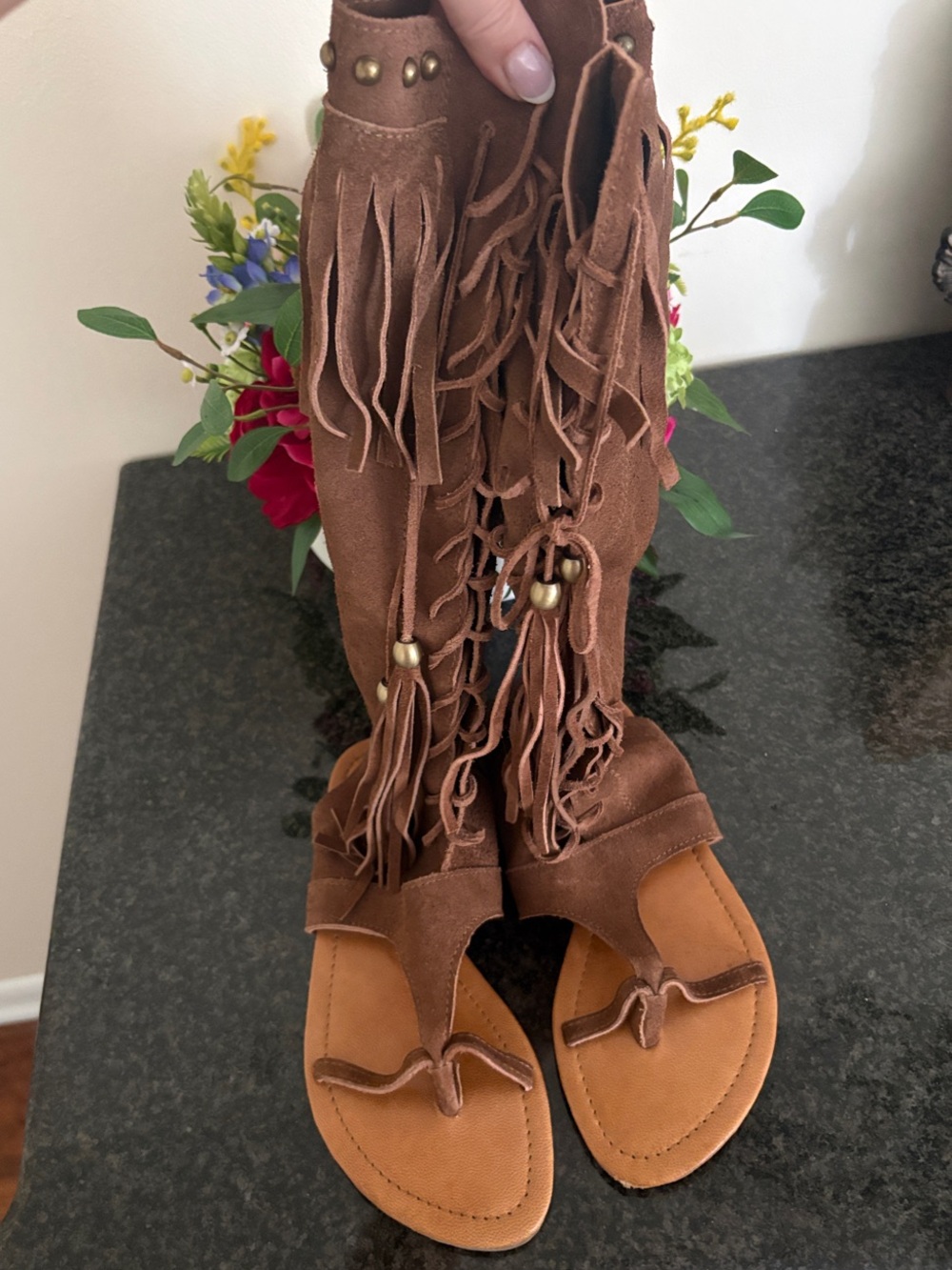 Spell Brown Suede Fringe Gladiator Sandals